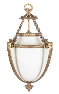 An Acid Etched Glass Metal Mounted Lantern Height overall 21 inches. — attributed to Steuben