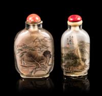 Two Inside Painted Glass Snuff Bottles Height of larger 2 3/4 inches. — SIGNED CHEN SHAOFU (QING DYNASTY), BI RONGJIU (1874-1925)