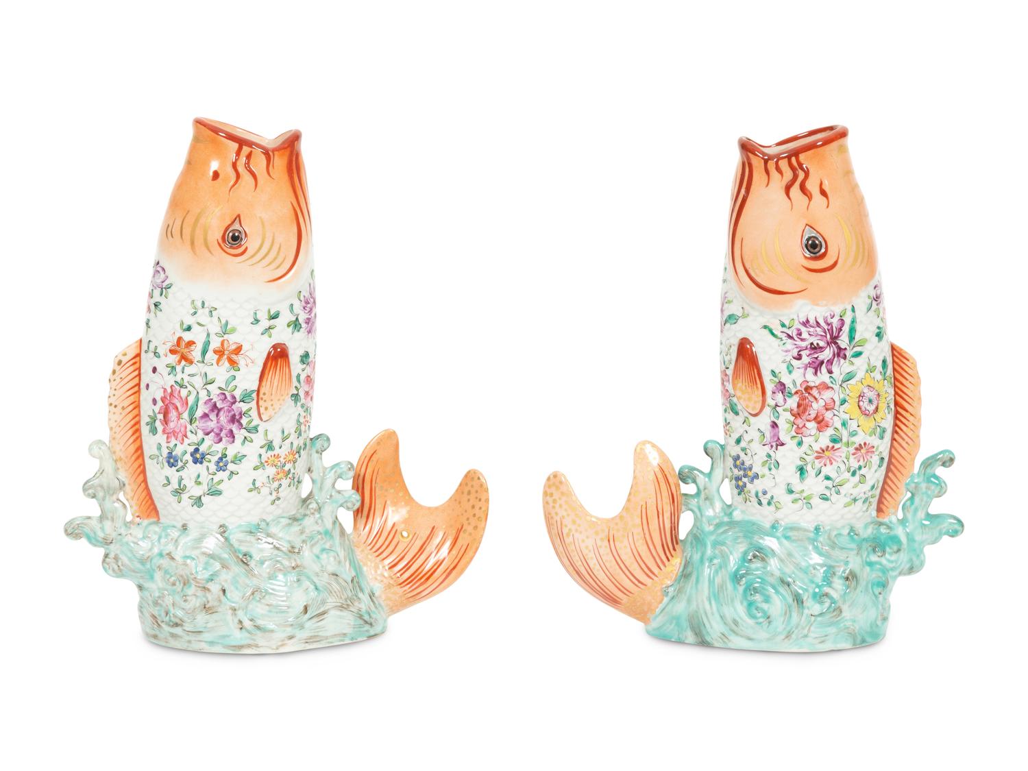 A Pair of Chinese Export Porcelain Fish-Form Vases