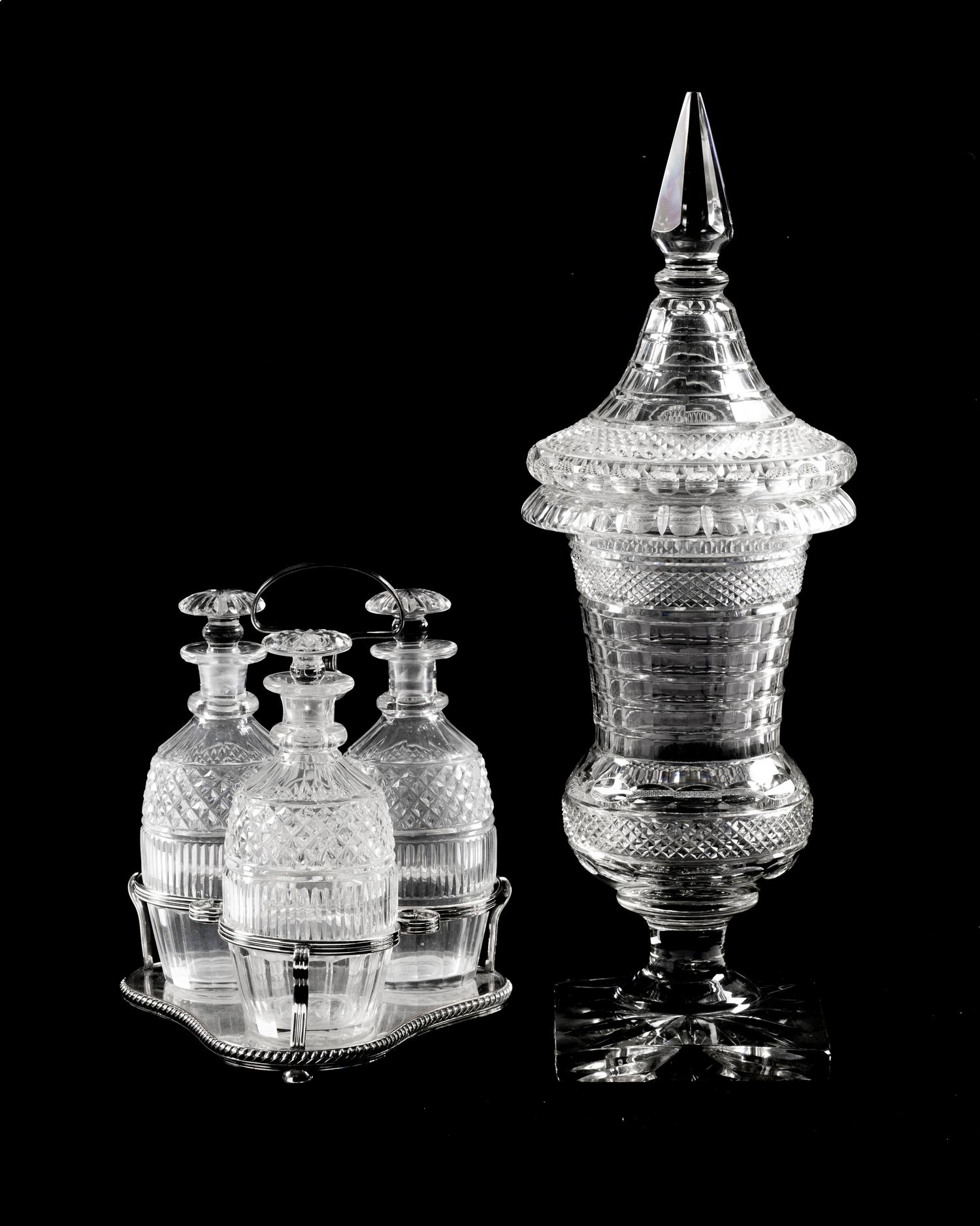 An English or Irish Cut Glass Urn and Cover