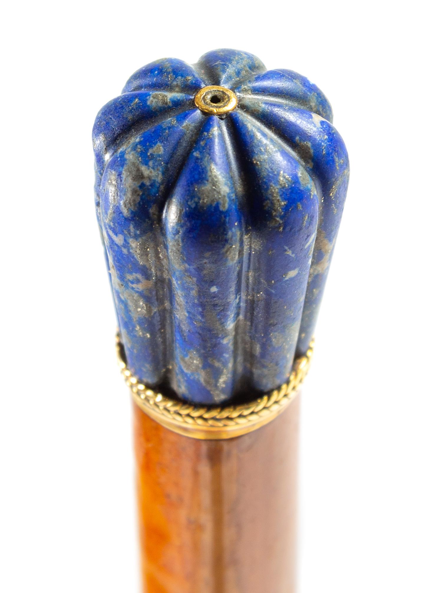 A Continental 22-Karat Gold and Lapis Lazuli Mounted Walking Stick Length 36 1/2 inches. — LATE 19TH/EARLY 20TH CENTURY