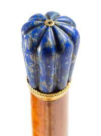 A Continental 22-Karat Gold and Lapis Lazuli Mounted Walking Stick Length 36 1/2 inches. — LATE 19TH/EARLY 20TH CENTURY