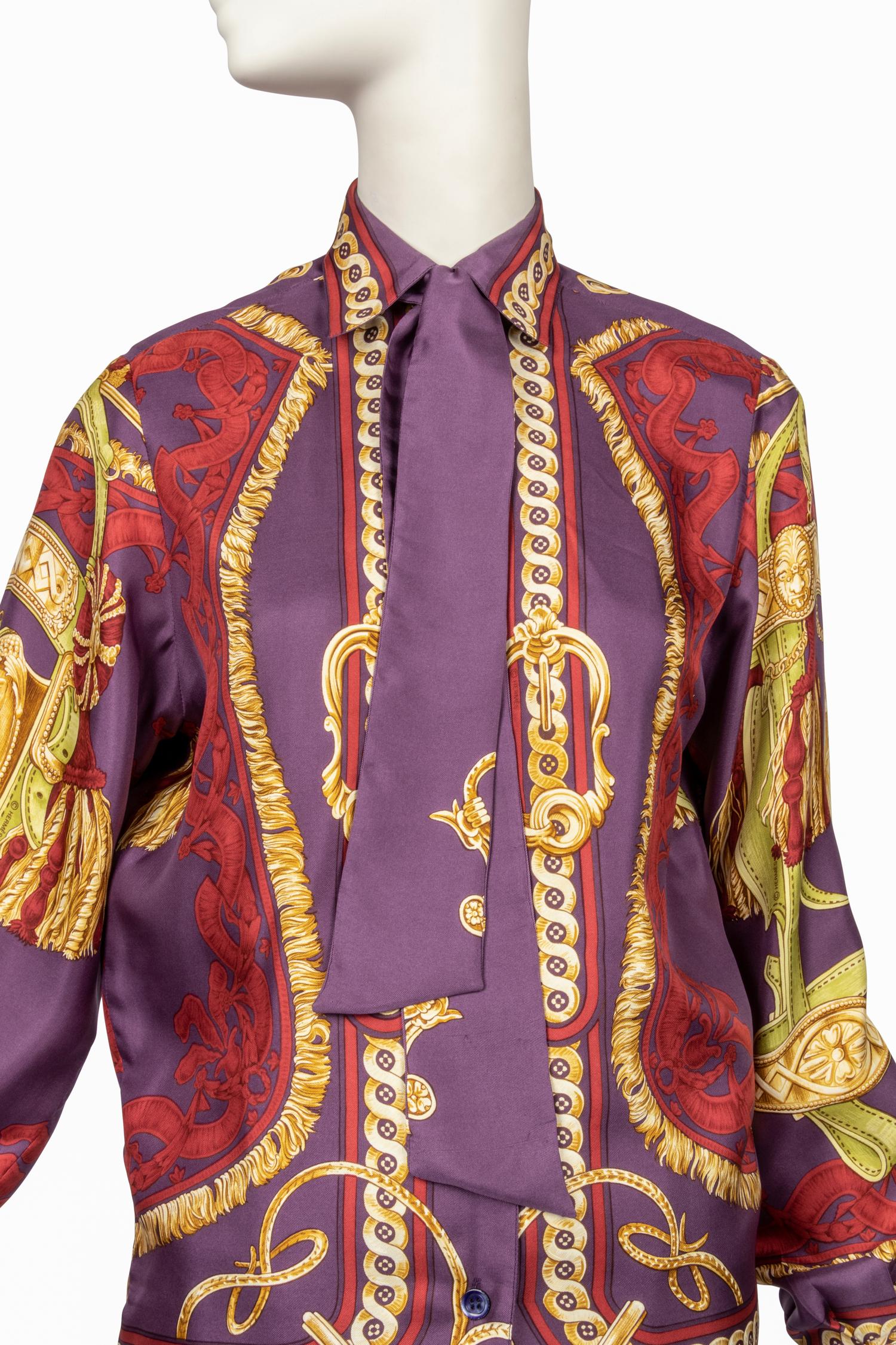 Two Hermes Shirts, One with Self-Fabric Tie, 1980-90s