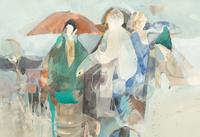 Riders in With Umbrellas