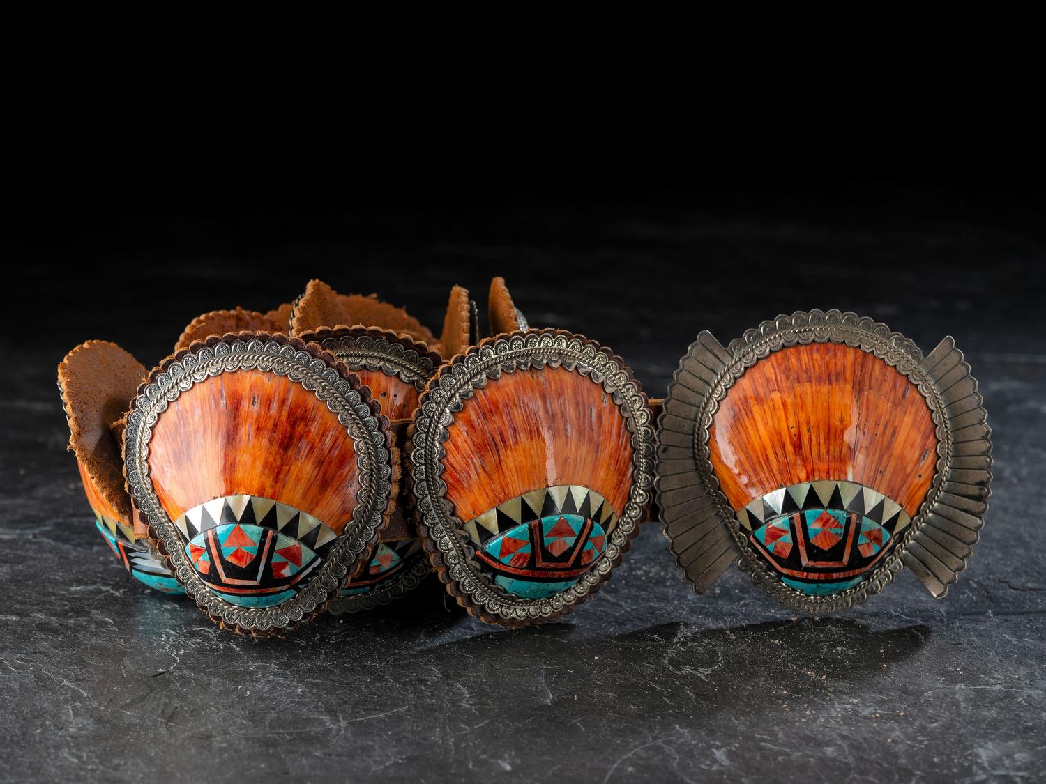 Large Navajo Sterling Silver and Mosaic Inlay Spiny Oyster Concha Belt