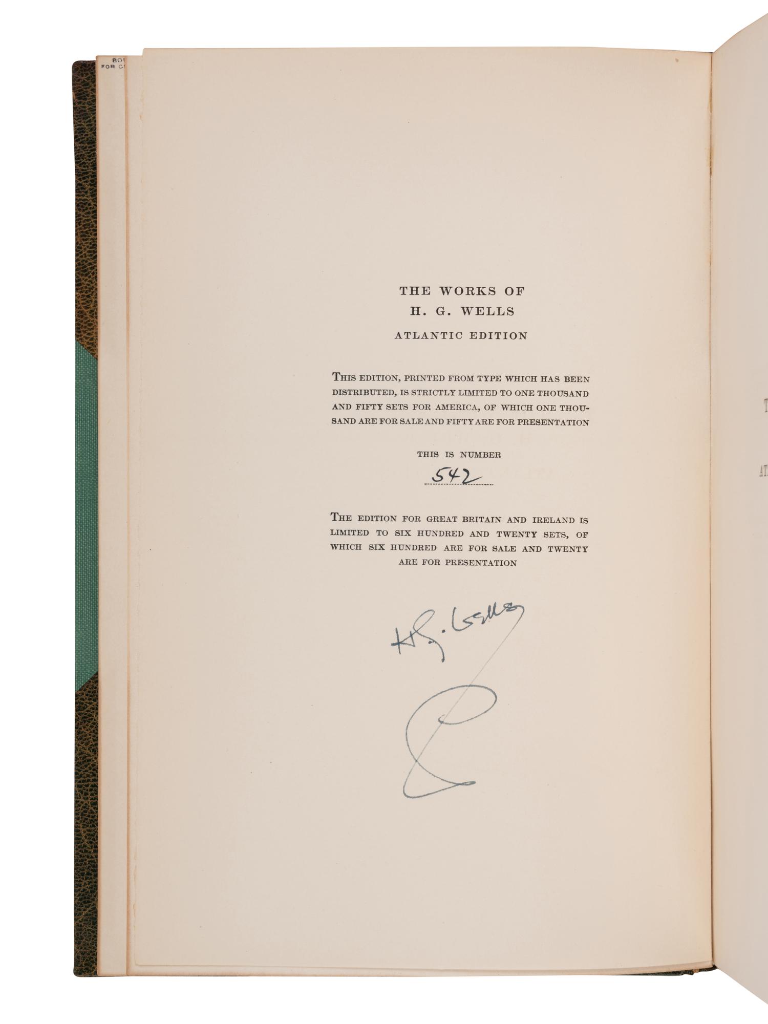 [BINDINGS]. WELLS, H.G. (1866-1946). Works . New York: Charles Scribner’s Sons, 1924-27.