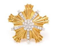 A Retro Yellow Gold, Platinum and Diamond Brooch, Tiffany & Co., 15.30 dwts.