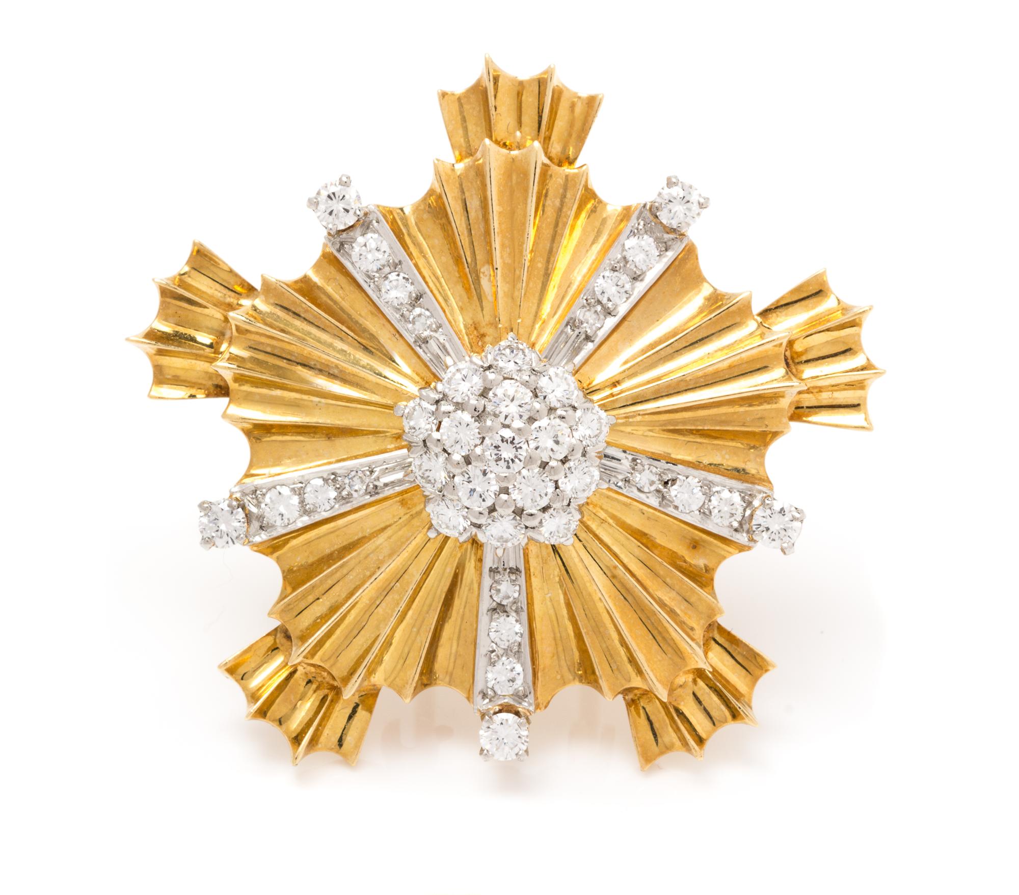 A Retro Yellow Gold, Platinum and Diamond Brooch, Tiffany & Co., 15.30 dwts.