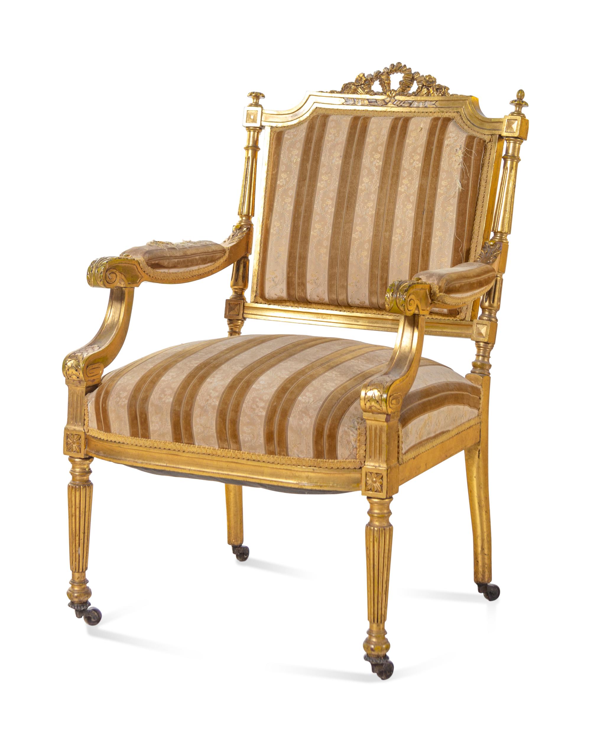 A Louis XVI Style Carved Giltwood Settee and Fauteuil