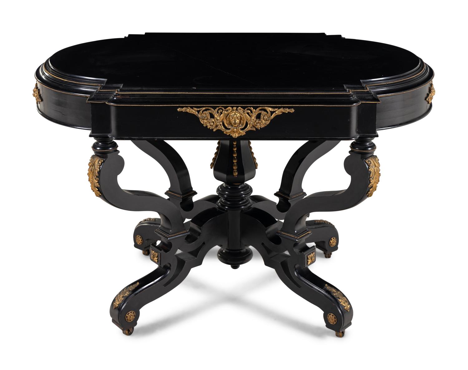 A Victorian Gilt Bronze Mounted Ebonized Center Table