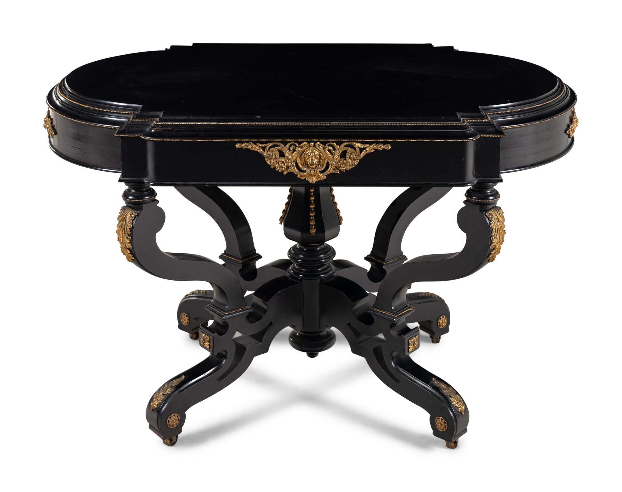 A Victorian Gilt Bronze Mounted Ebonized Center Table