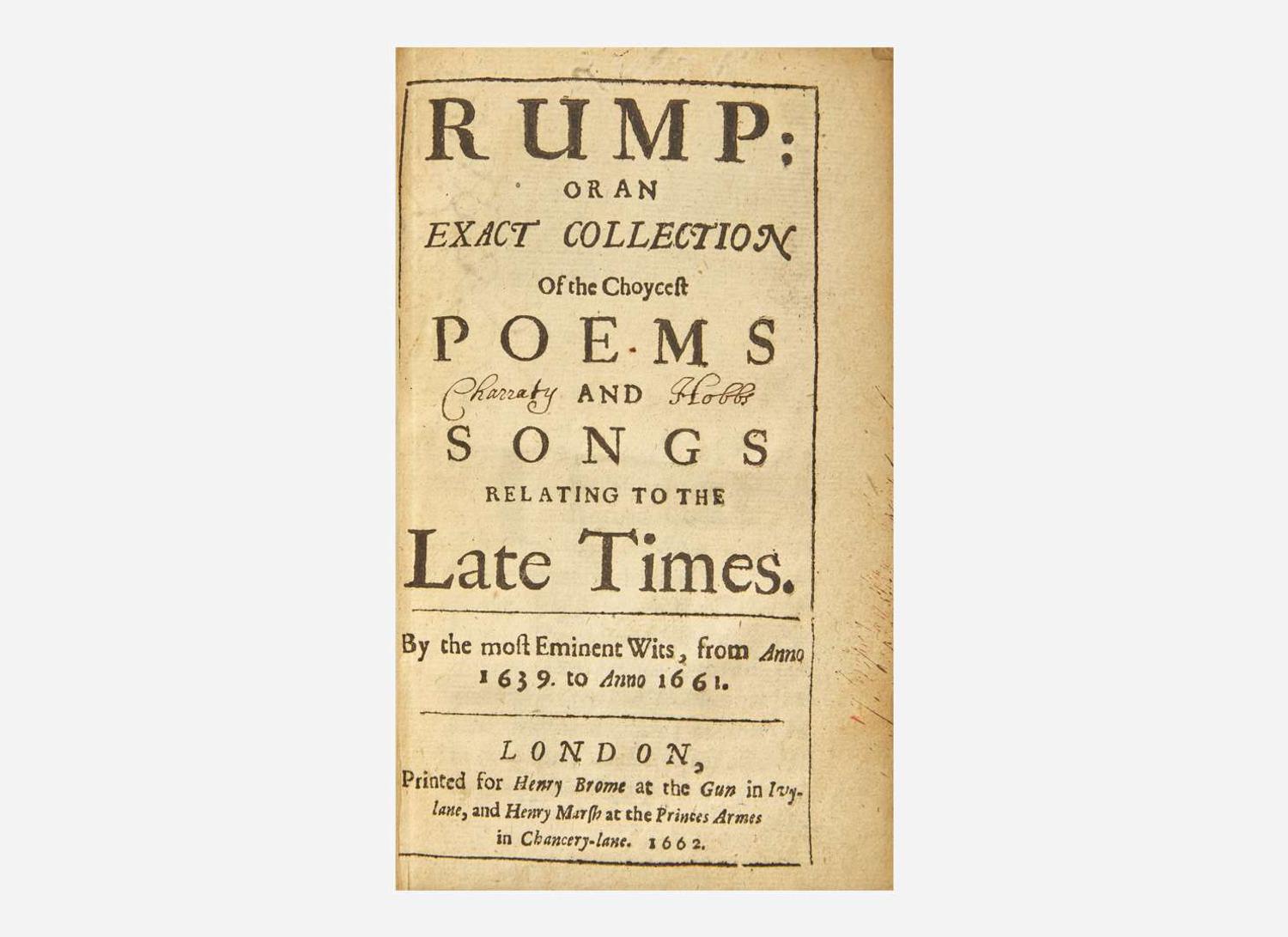 [Drama] [Garrick, David] (Brome, Alexander): Rump: or an Exact Collection of the Choycest Poems and Songs Relating to the Late Times...