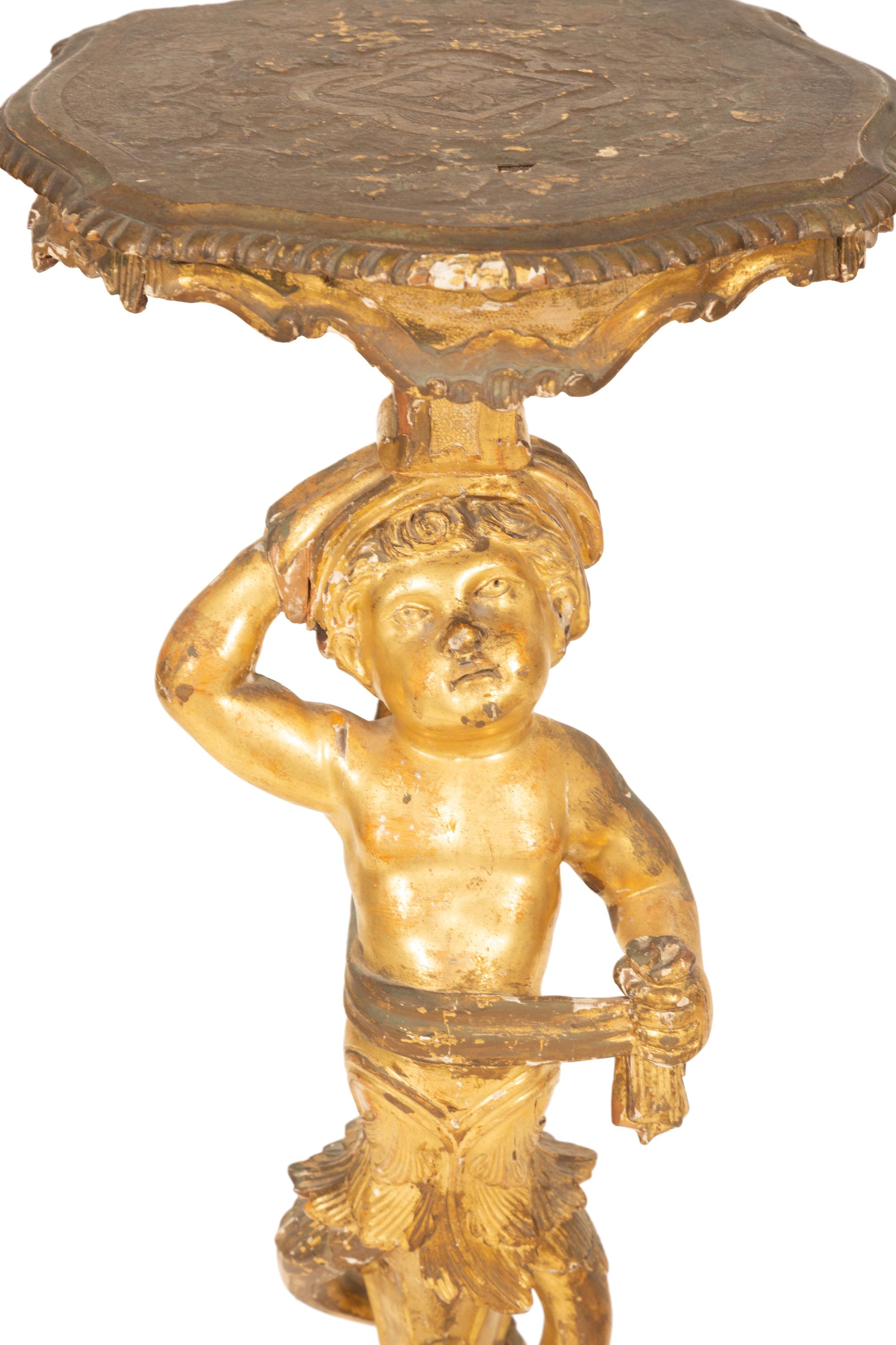 A Pair of Italian Giltwood Putto Base Side Tables