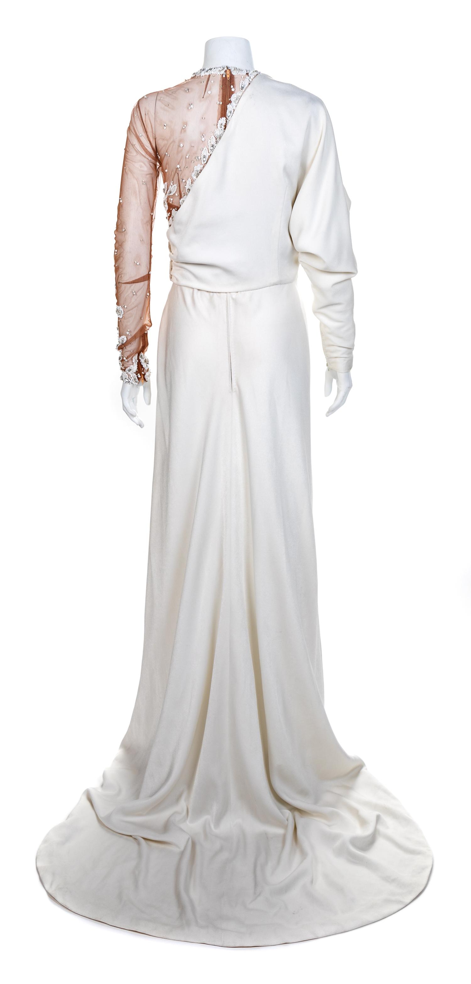 Nude and White Crepe Floorlength Dress, 2000s No size label