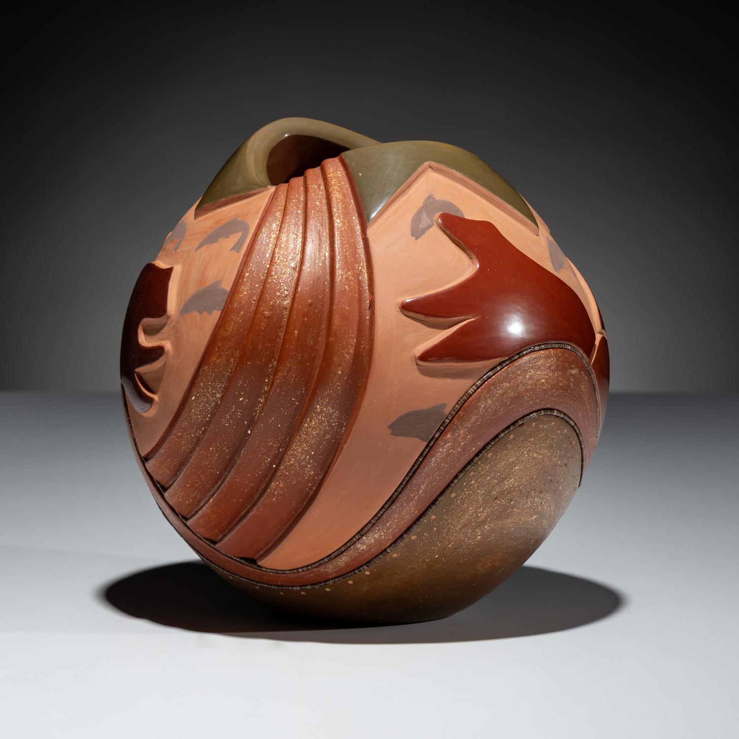 Polychrome Pottery Jar, with Micaceous Ribs and Heishi