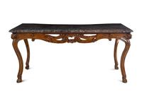 A French Provincial Carved Walnut Marble-Top Center Table