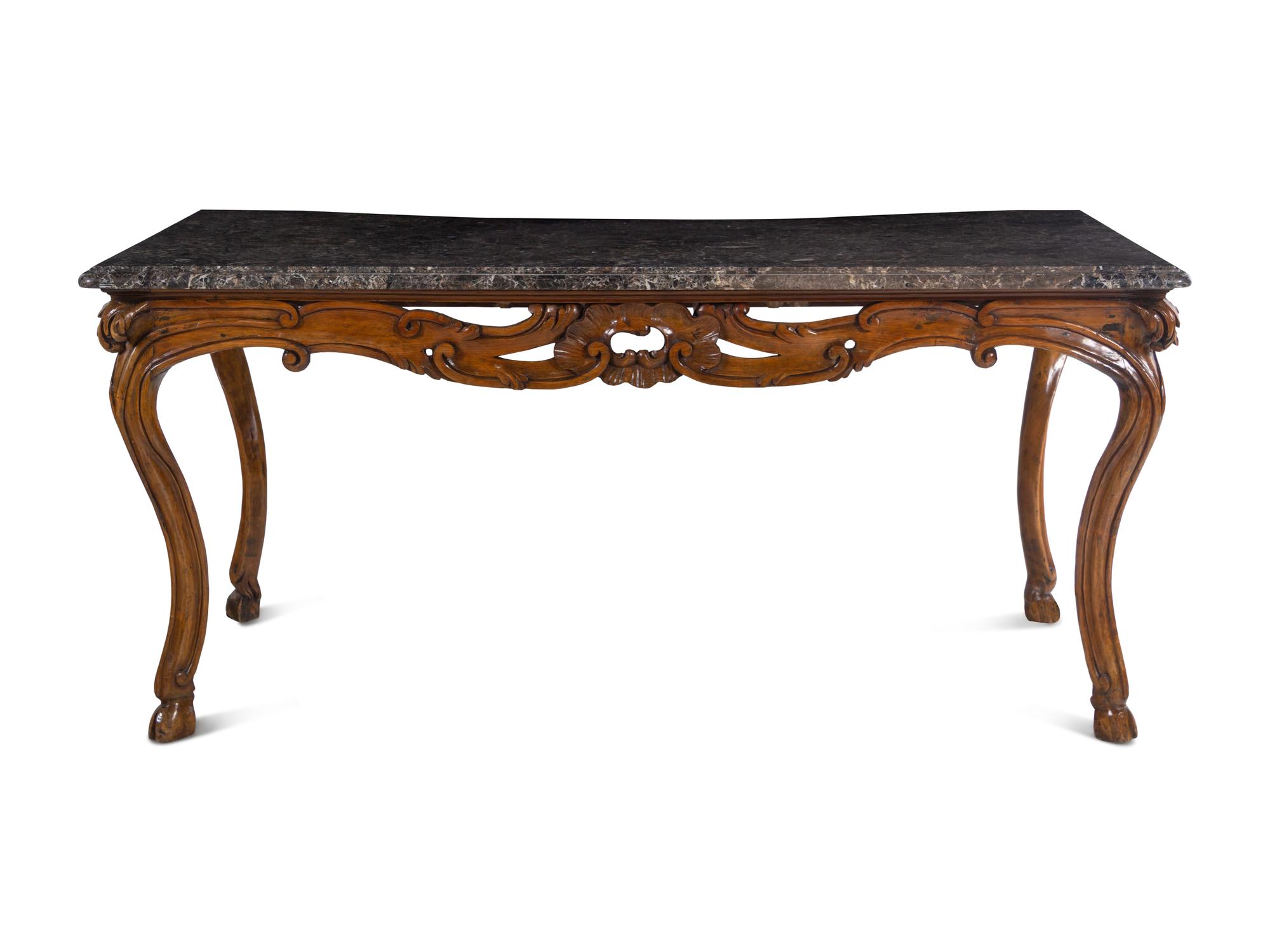 A French Provincial Carved Walnut Marble-Top Center Table