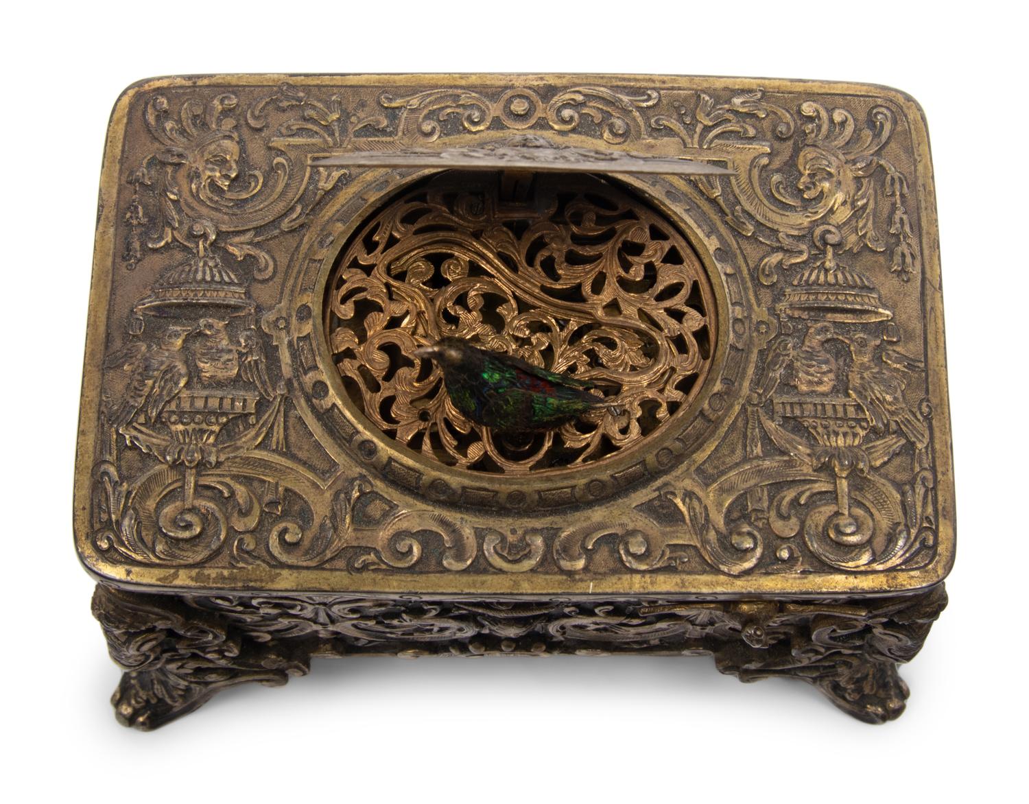 A German Silver-Gilt Singing Bird Automaton Box