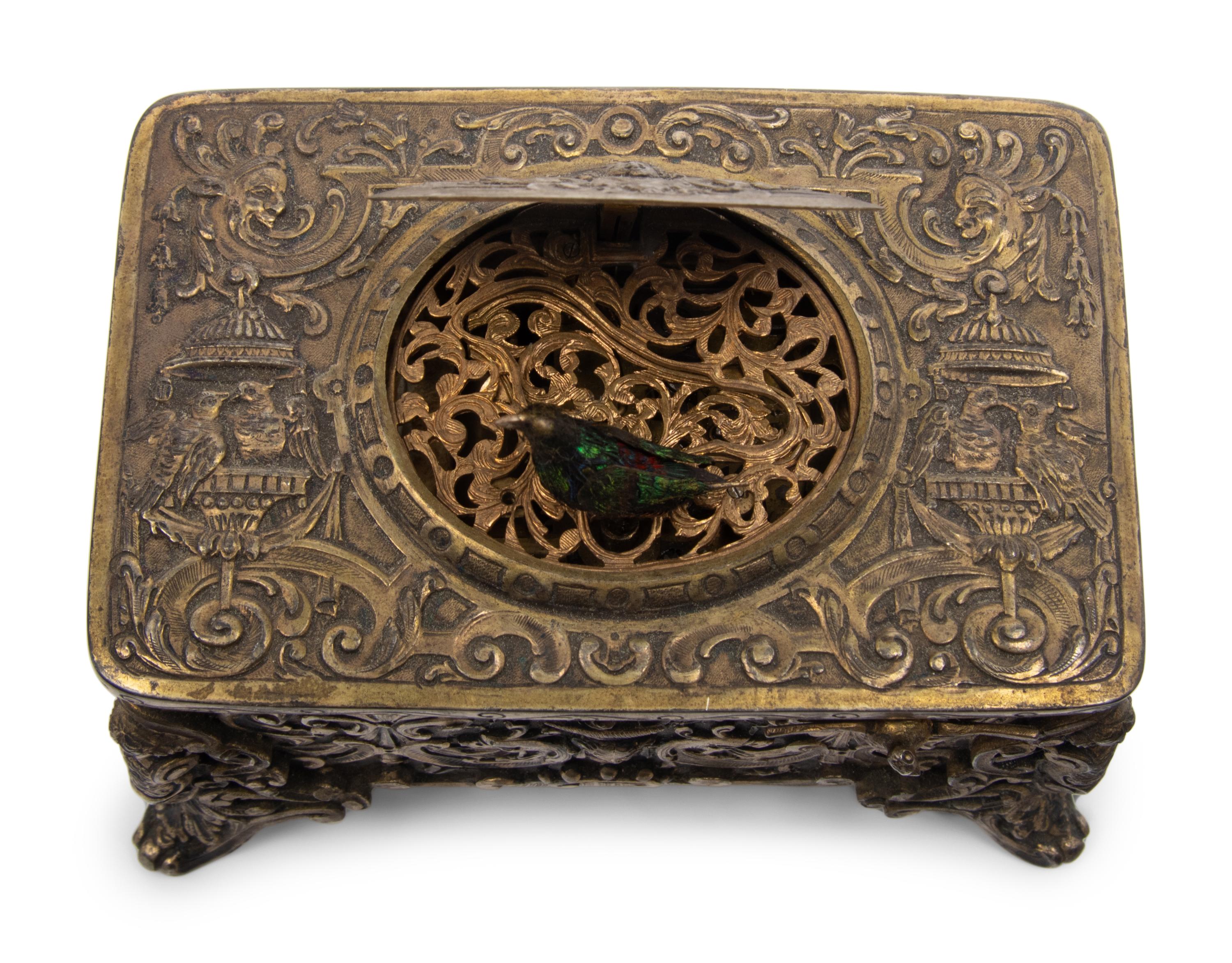 A German Silver-Gilt Singing Bird Automaton Box