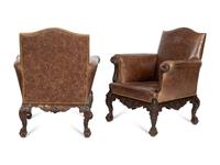 A Pair of Victorian Mahogany and Leather Upholstered Armchairs
