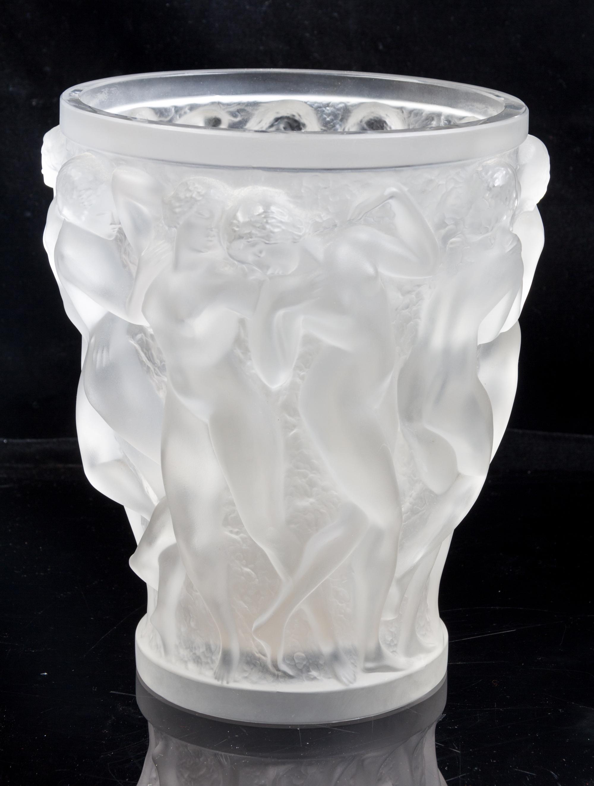 A Lalique Molded and Frosted Glass Vase Height 9 1/2 inches. — SECOND HALF 20TH CENTURY