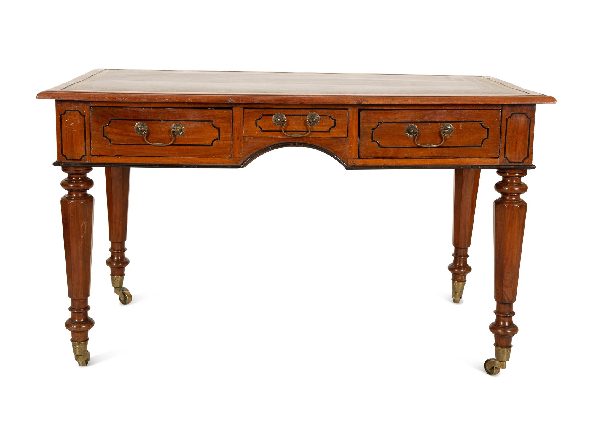 A William IV Style Mahogany Writing Desk with Gilt Tooled Leather Top — 20th Century