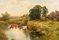 Ernest Walbourn, (British, 1872-1927), Cows Drinking from Stream, 1900