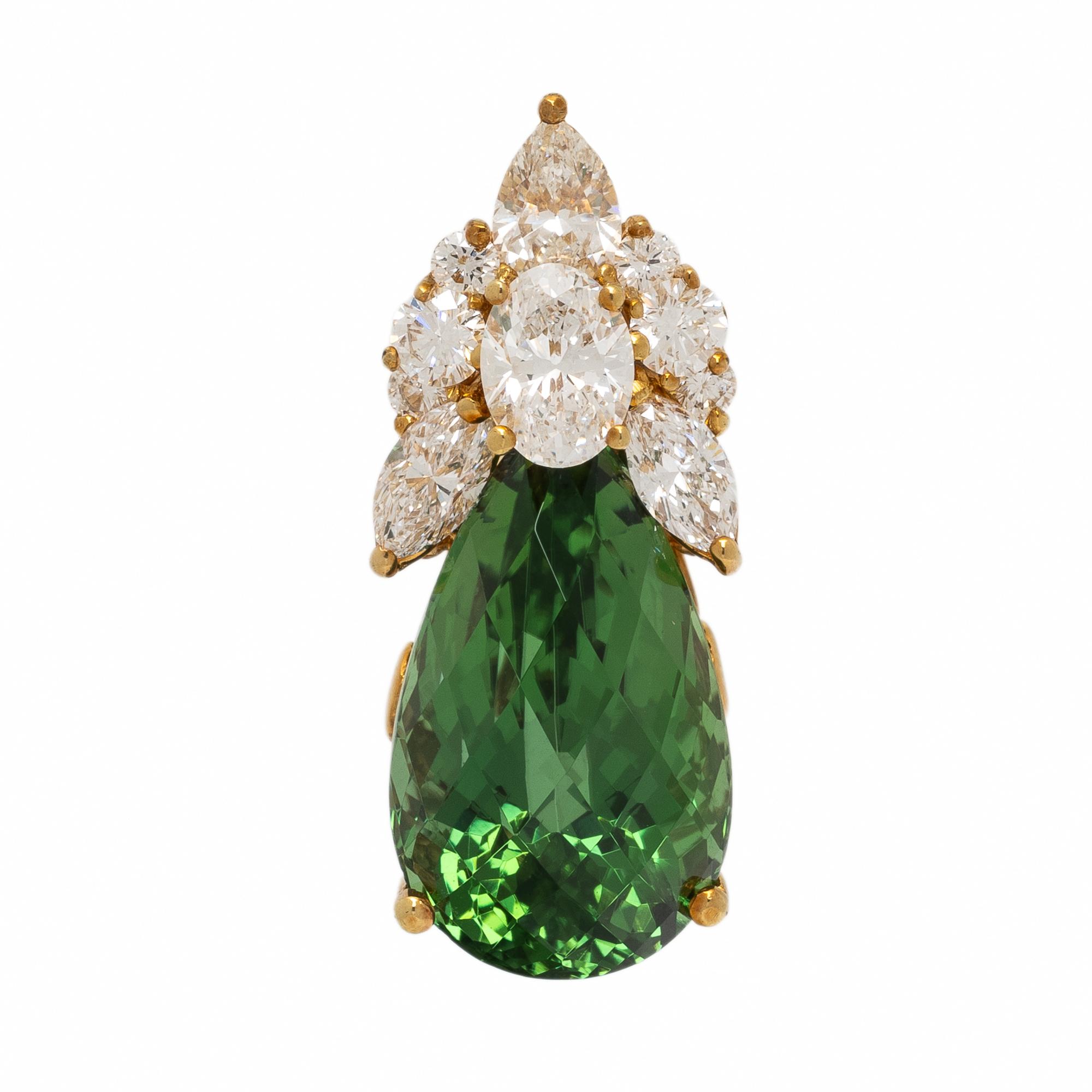 Henry Dunay, Green Tourmaline, Diamond, and Yellow Gold Pendant