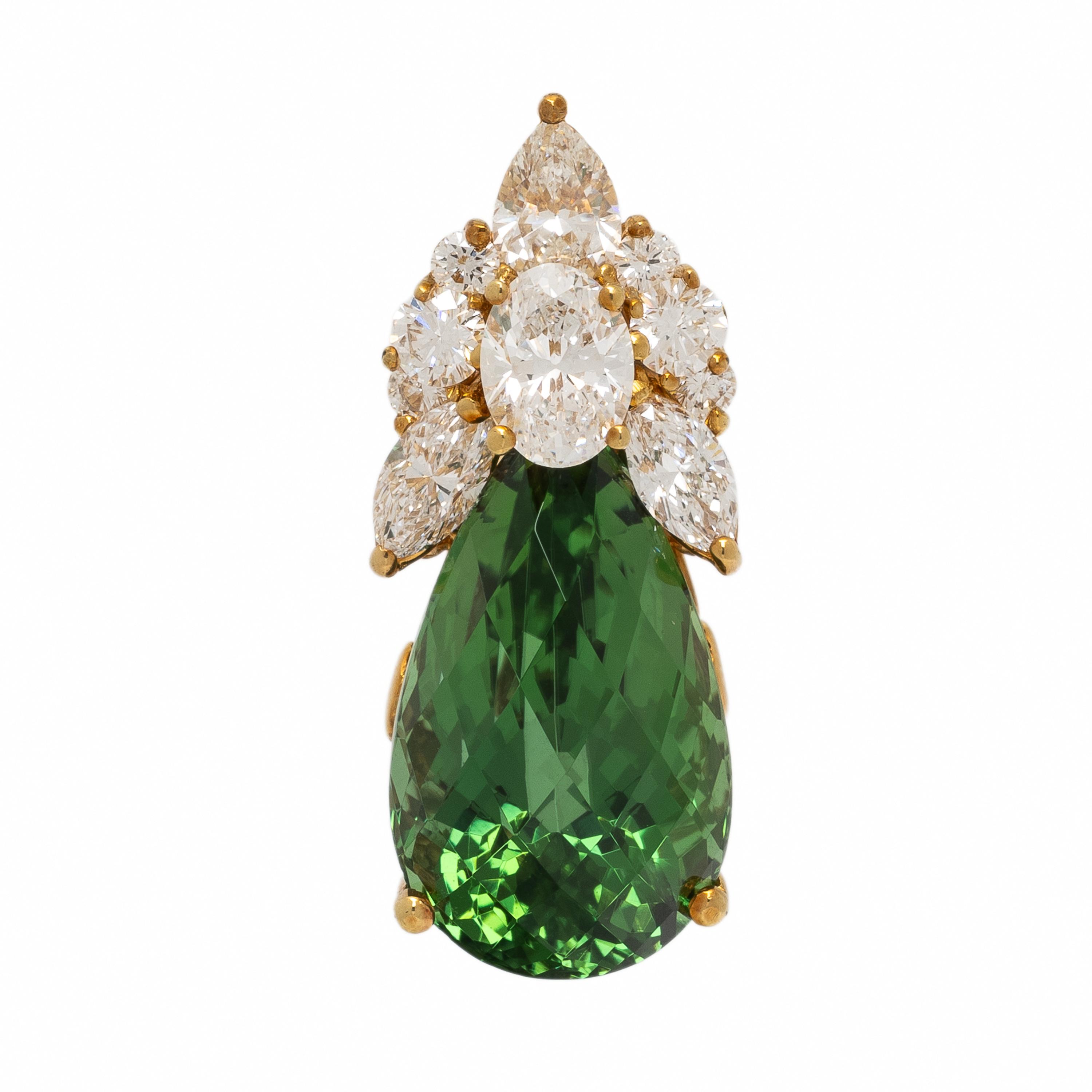 Henry Dunay, Green Tourmaline, Diamond, and Yellow Gold Pendant