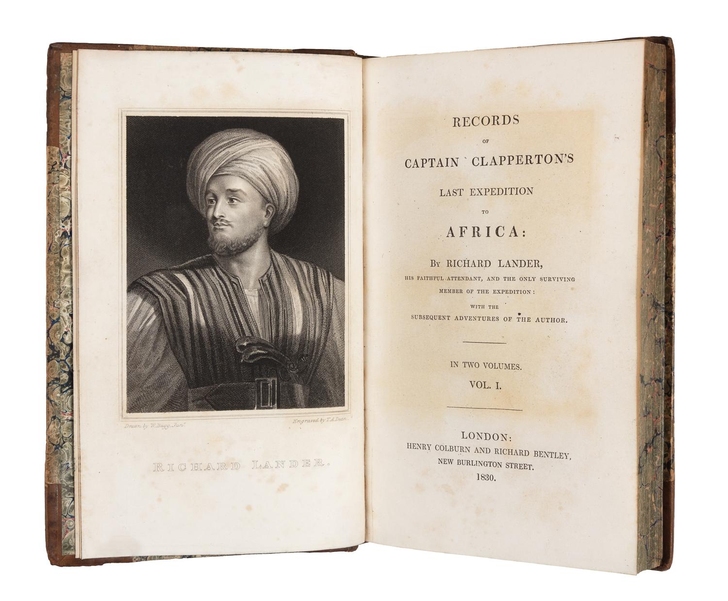 LANDER, Richard (1804-1834). Records of Captain Clapperton's Last Expedition to Africa… London: Henry Colburn & Richard Bentley, 1830.