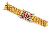 A High Karat Yellow Gold, Diamond and Polychrome Enamel Bracelet, Rajasthan, 105.30 dwts.