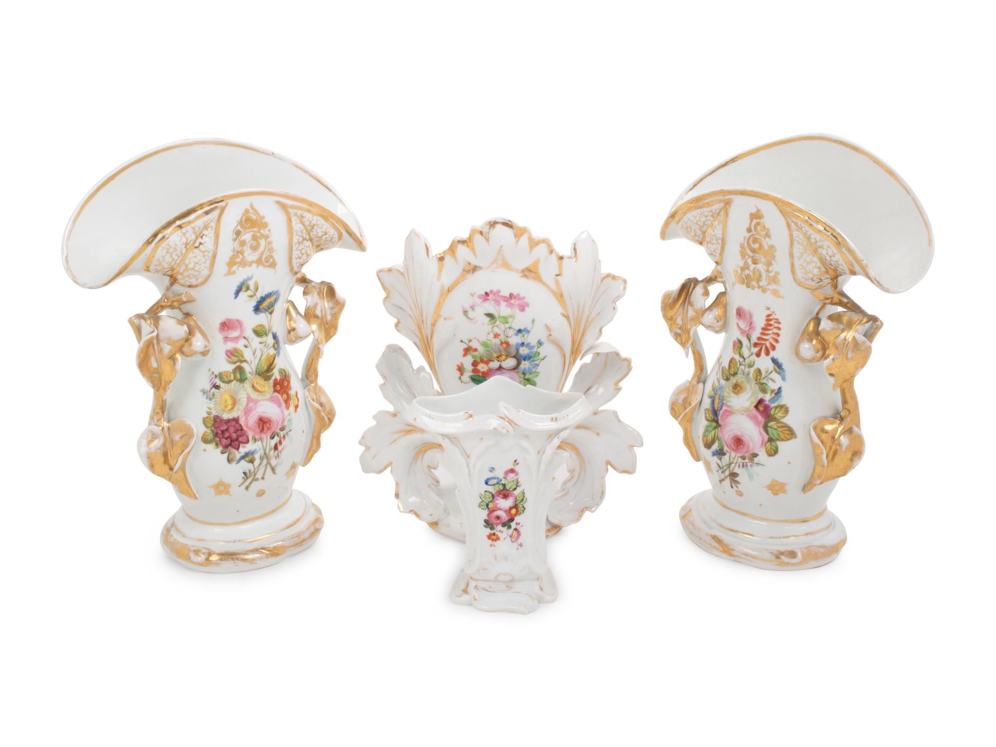 A Group of French Painted and Parcel Gilt Porcelain Articles