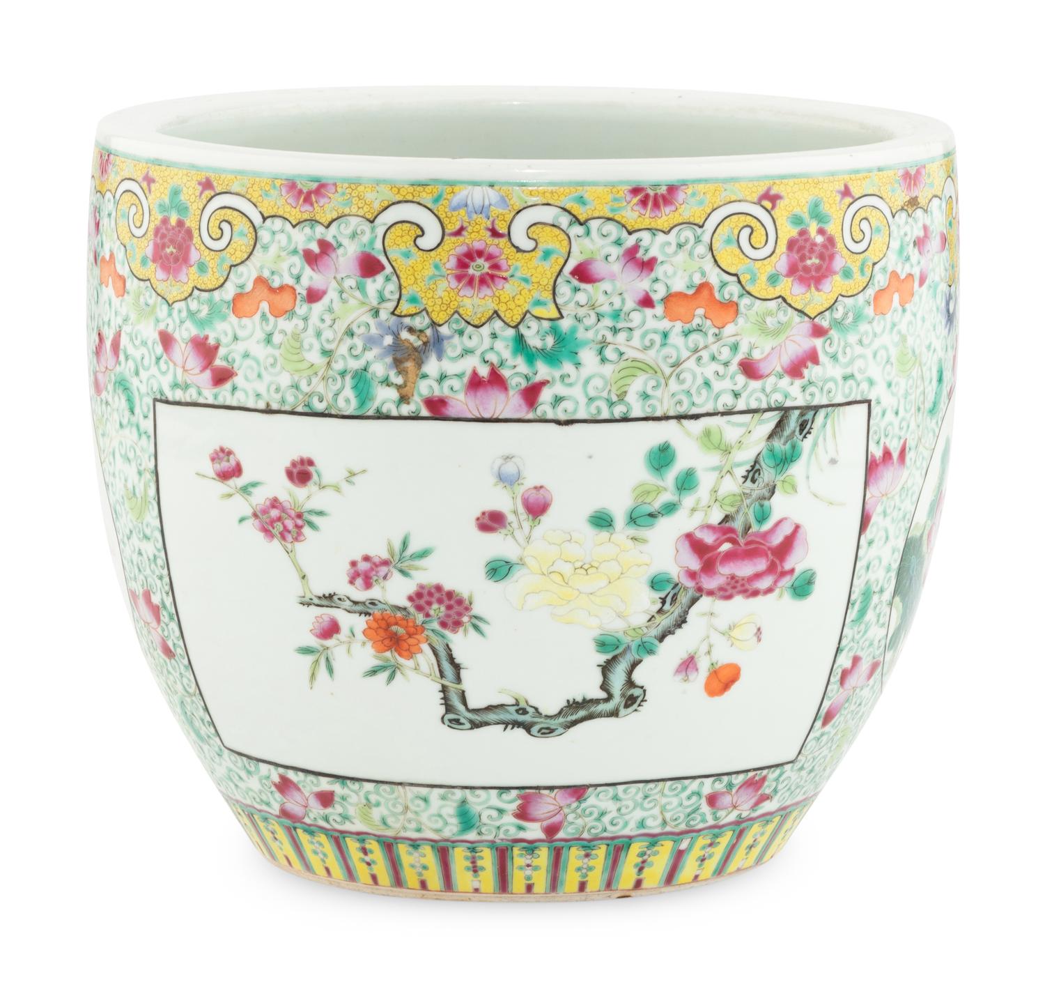 A Chinese Famille Rose Porcelain Scroll Pot