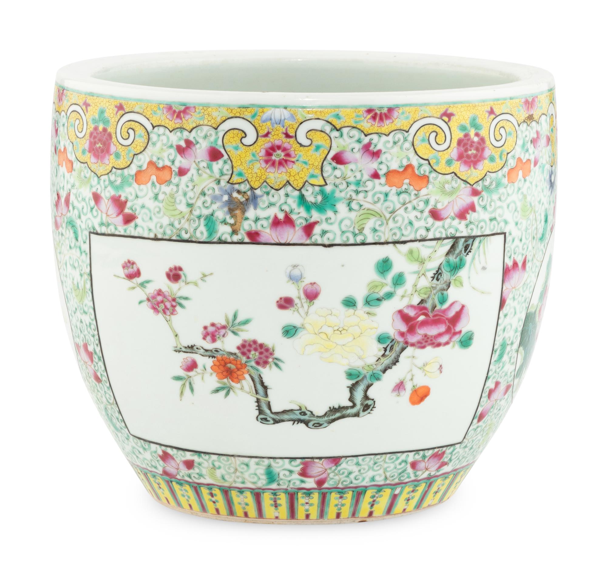 A Chinese Famille Rose Porcelain Scroll Pot
