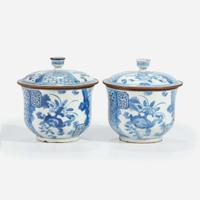 A pair of Chinese blue and white jars and covers Qing dynasty