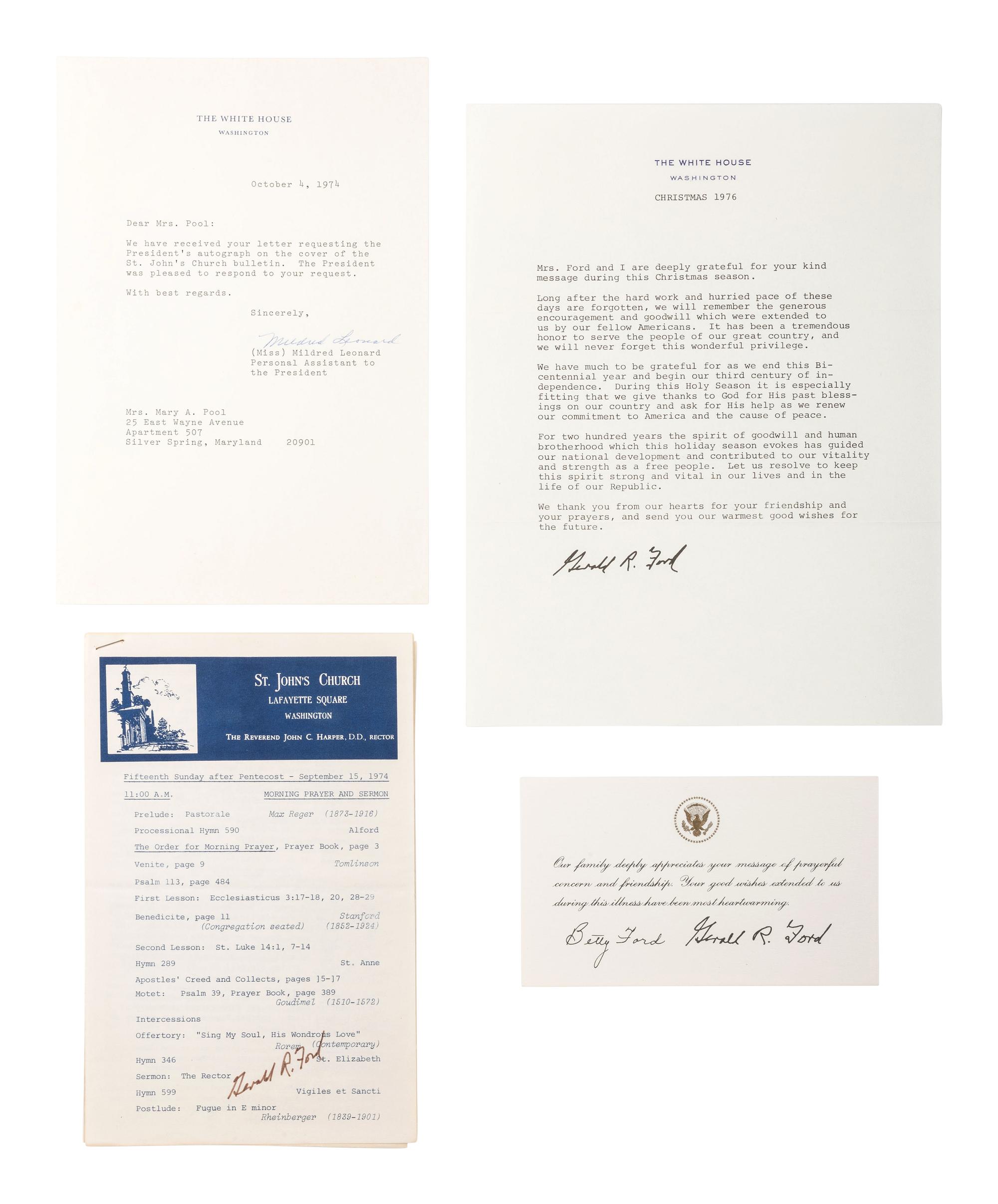 [POLITICS]. A group of presidential and vice presidential autographs and memorabilia, including TAFT, HARDING, COOLIDGE, HOOVER, TRUMAN, and FORD.