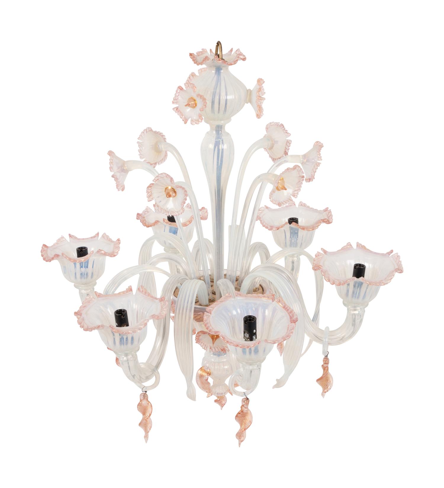A Murano Art Glass Six Arm Chandelier