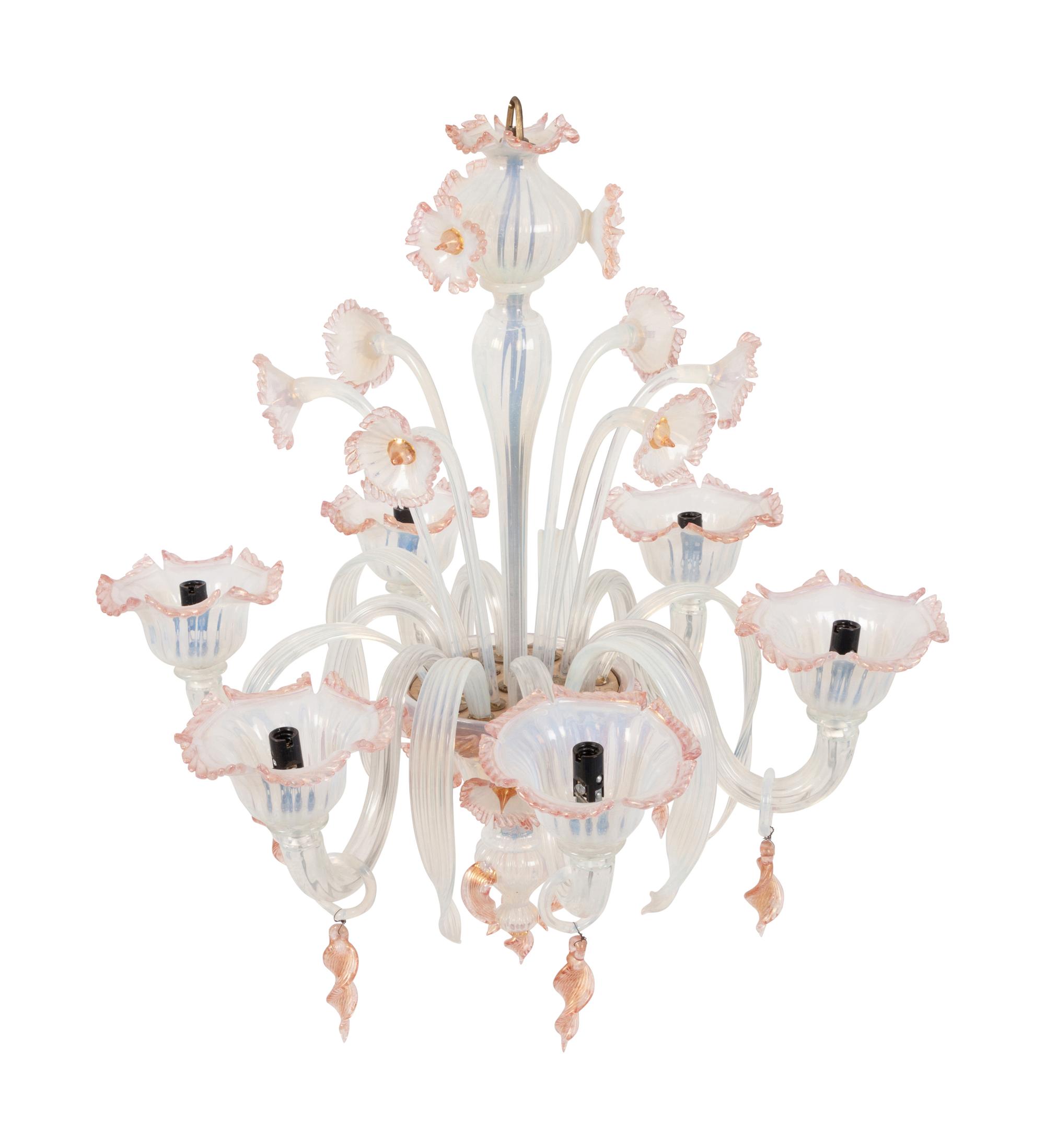A Murano Art Glass Six Arm Chandelier