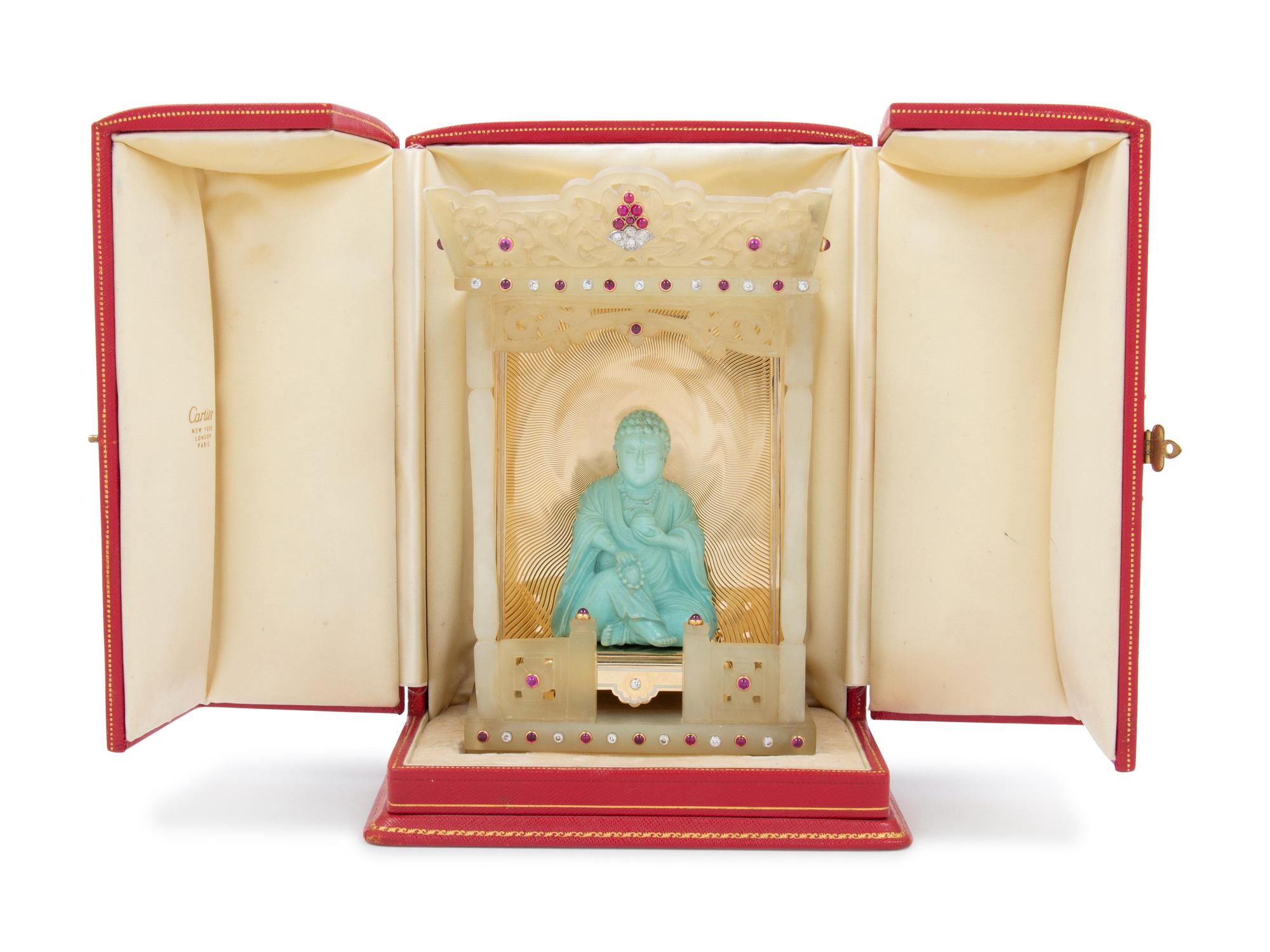 A Continental Hardstone, Gold, Gemstone and Turquoise Shrine