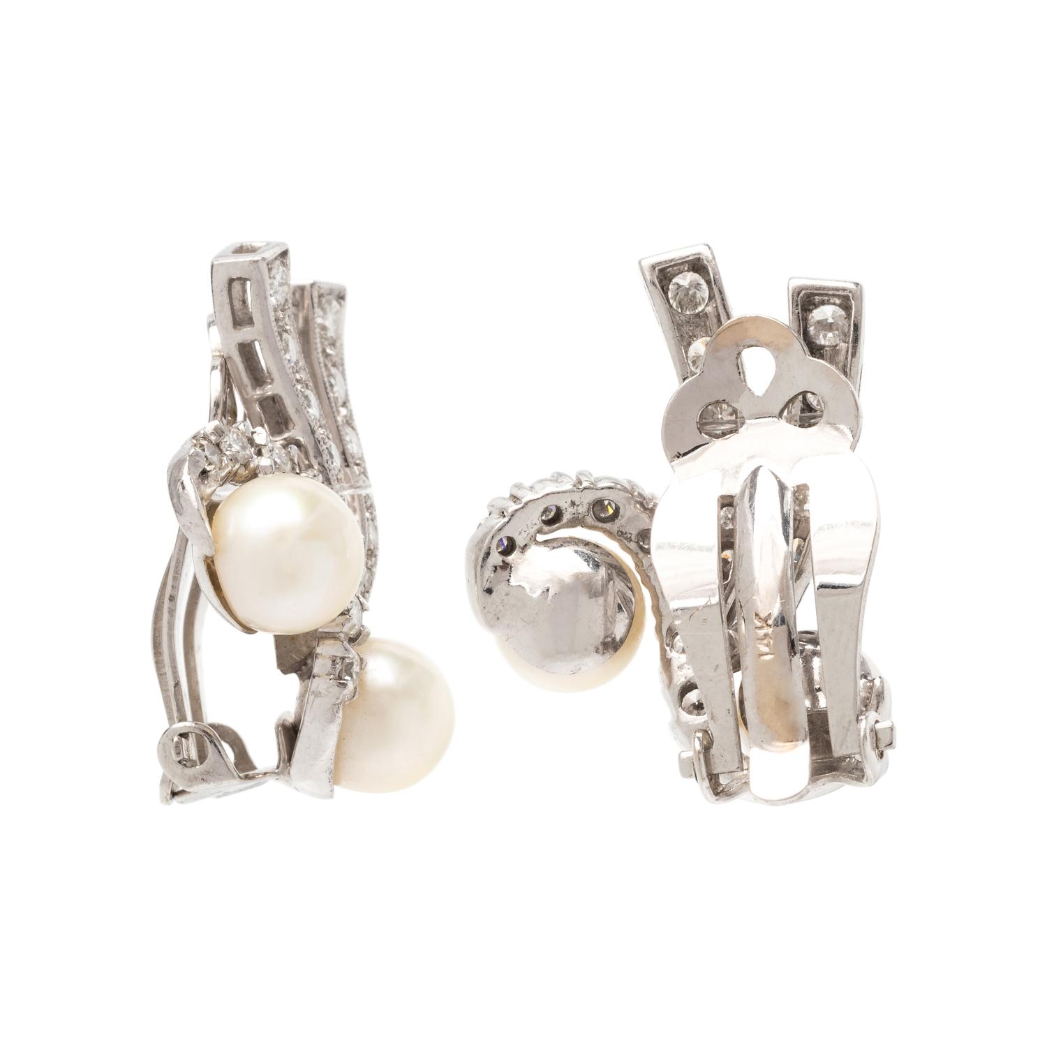 DIAMOND AND CULTURED PEARL EARCLIPS