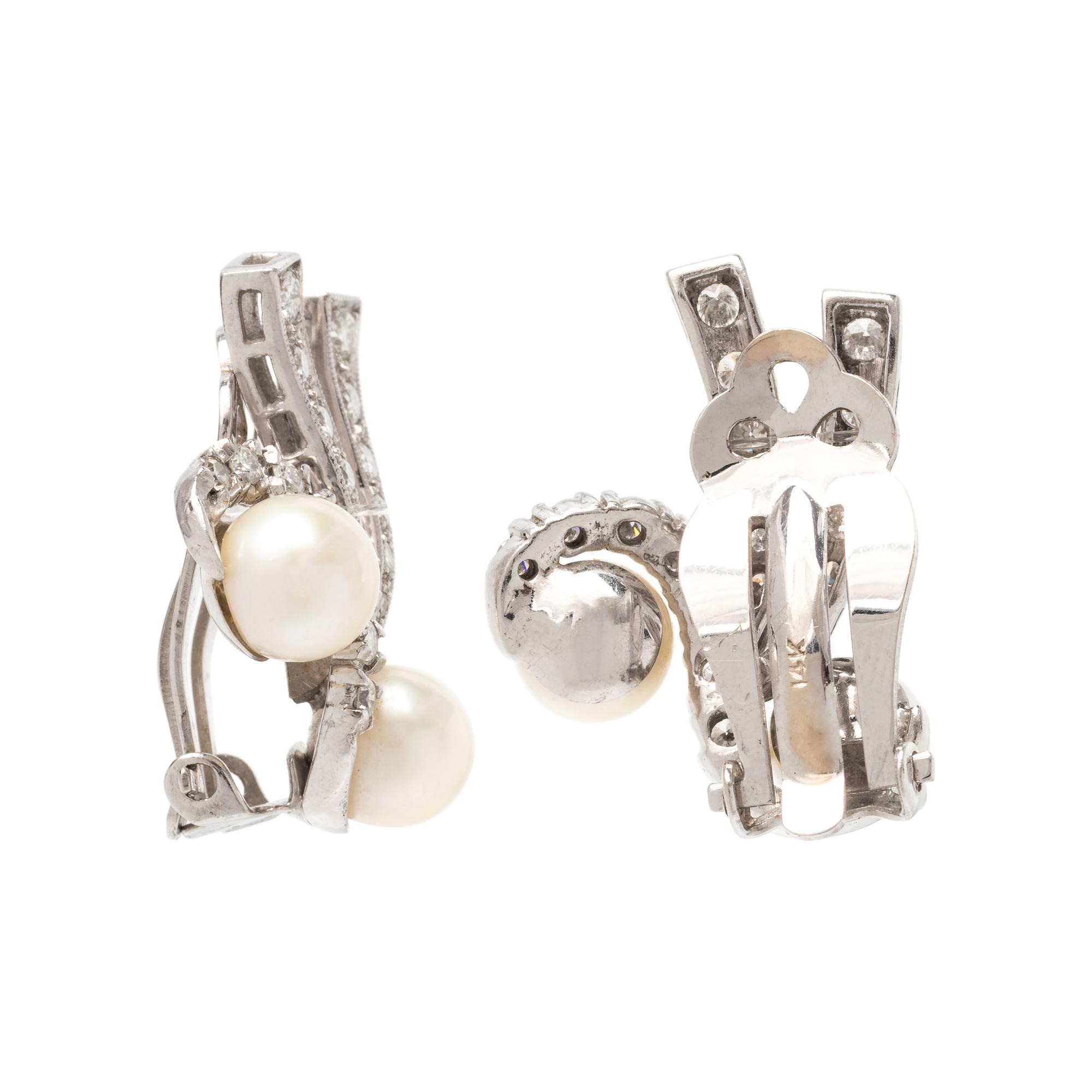 DIAMOND AND CULTURED PEARL EARCLIPS