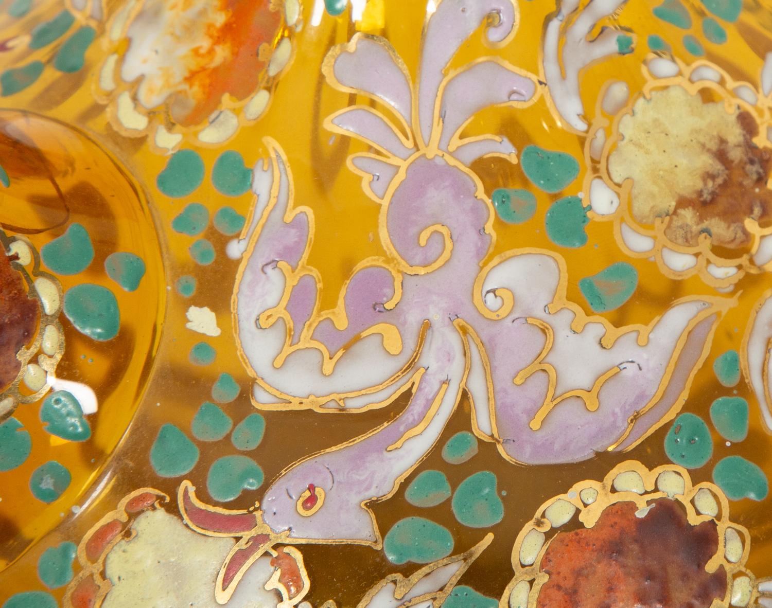 A Bohemian Enameled Glass Cocktail Set and Associated Ewer