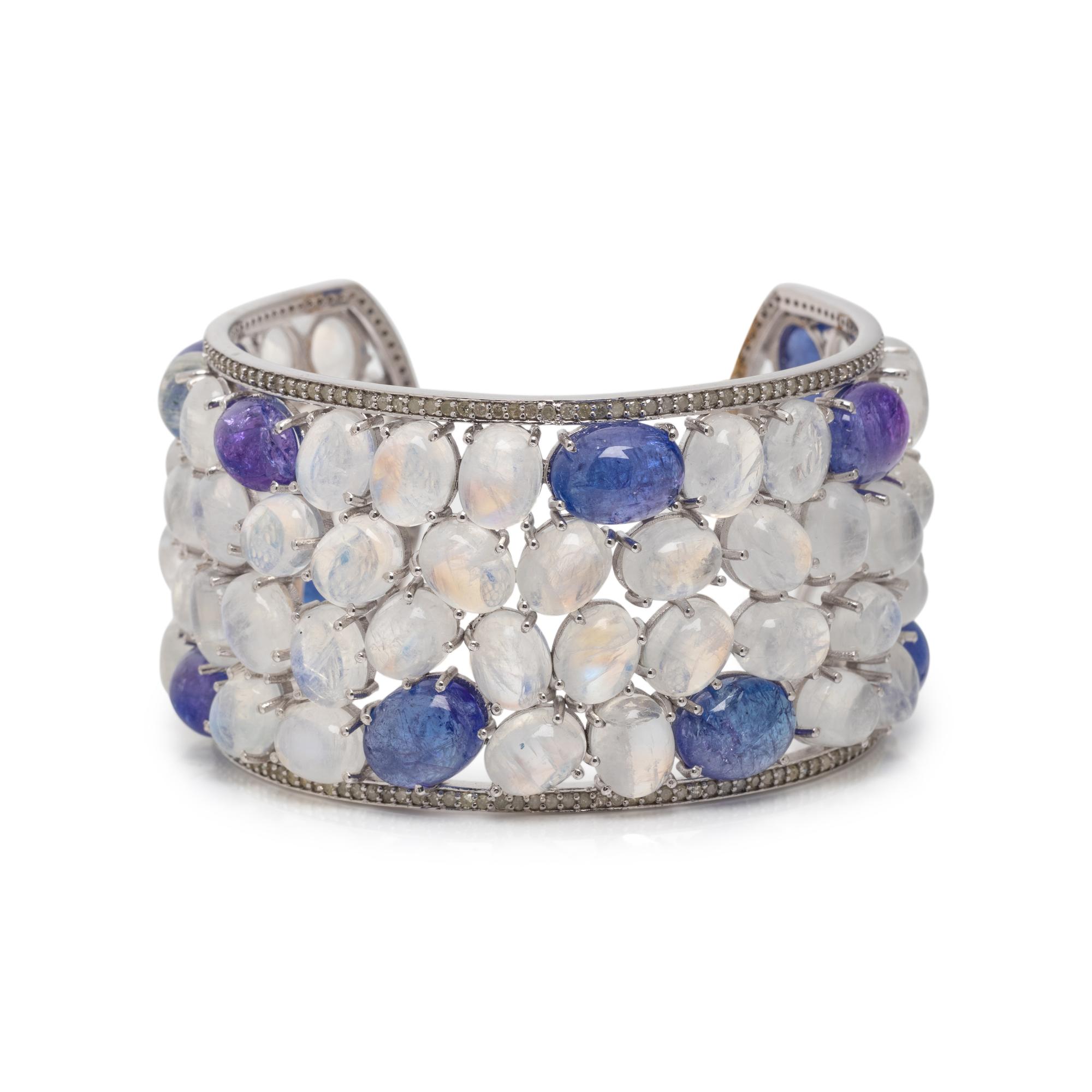 MOONSTONE, TANZANITE AND DIAMOND CUFF BRACELET