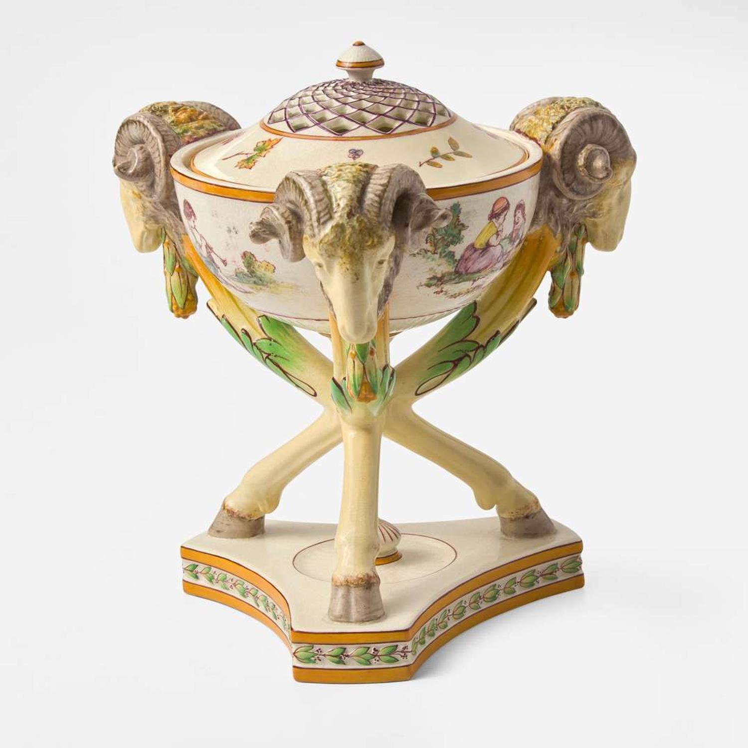 A Wedgwood Emile Lessore (1805-1876) Decorated Queensware Pastile Burner UK, circa 1870