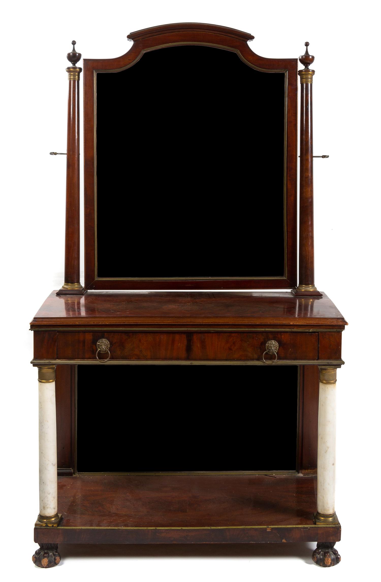A Regency Marble and Gilt Metal Mounted Mahogany Dressing Table Height 71 x width 40 1/2 x depth 17 3/4 inches. — FIRST QUARTER 19TH CENTURY