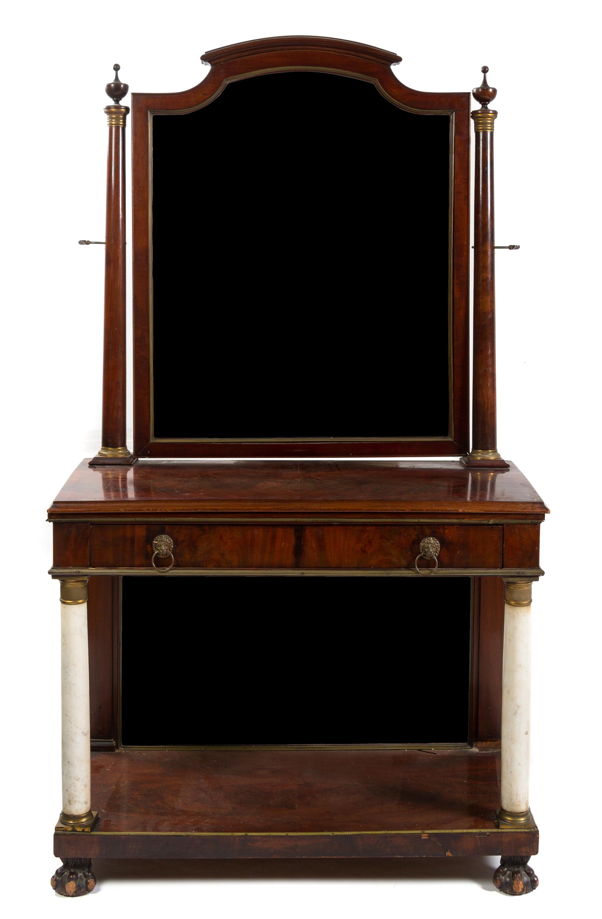 A Regency Marble and Gilt Metal Mounted Mahogany Dressing Table Height 71 x width 40 1/2 x depth 17 3/4 inches. — FIRST QUARTER 19TH CENTURY