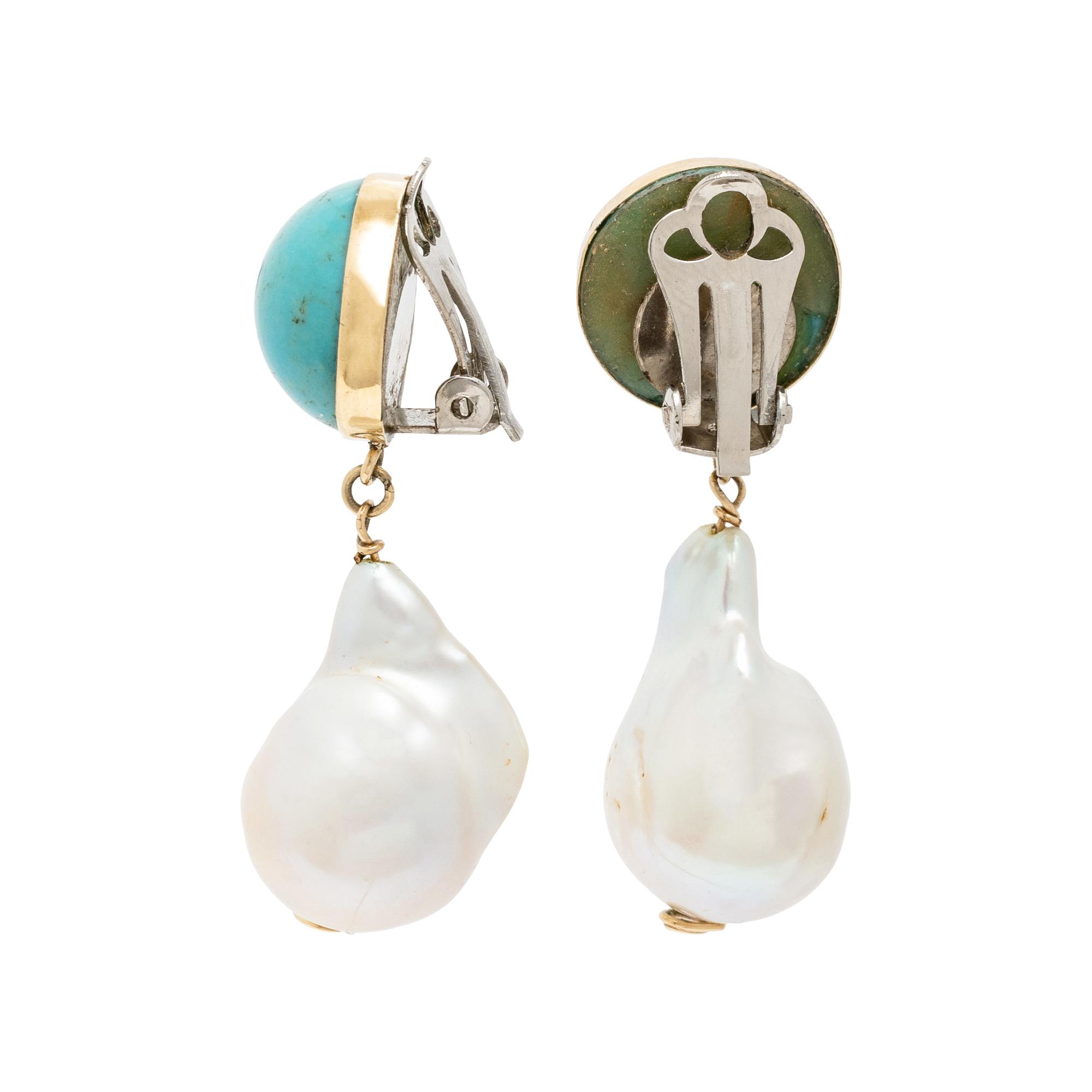 TURQUOISE AND BAROQUE CULTURED PEARL EARRINGS