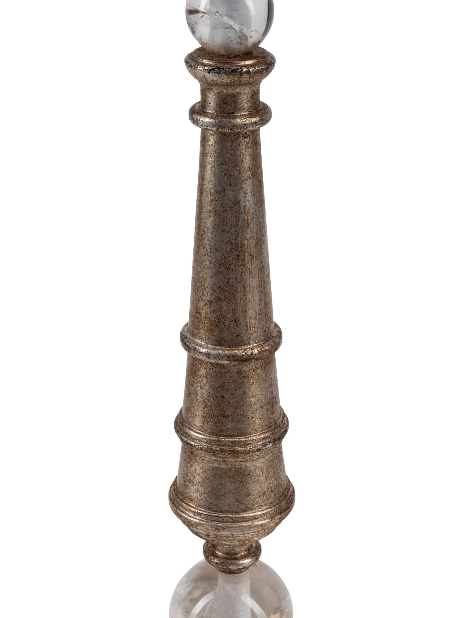 A Pair of Contemporary Rock Crystal and Silvered Bronze Candlesticks
