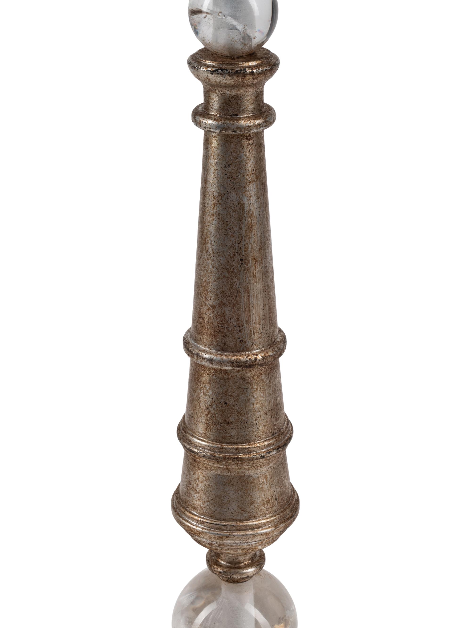A Pair of Contemporary Rock Crystal and Silvered Bronze Candlesticks