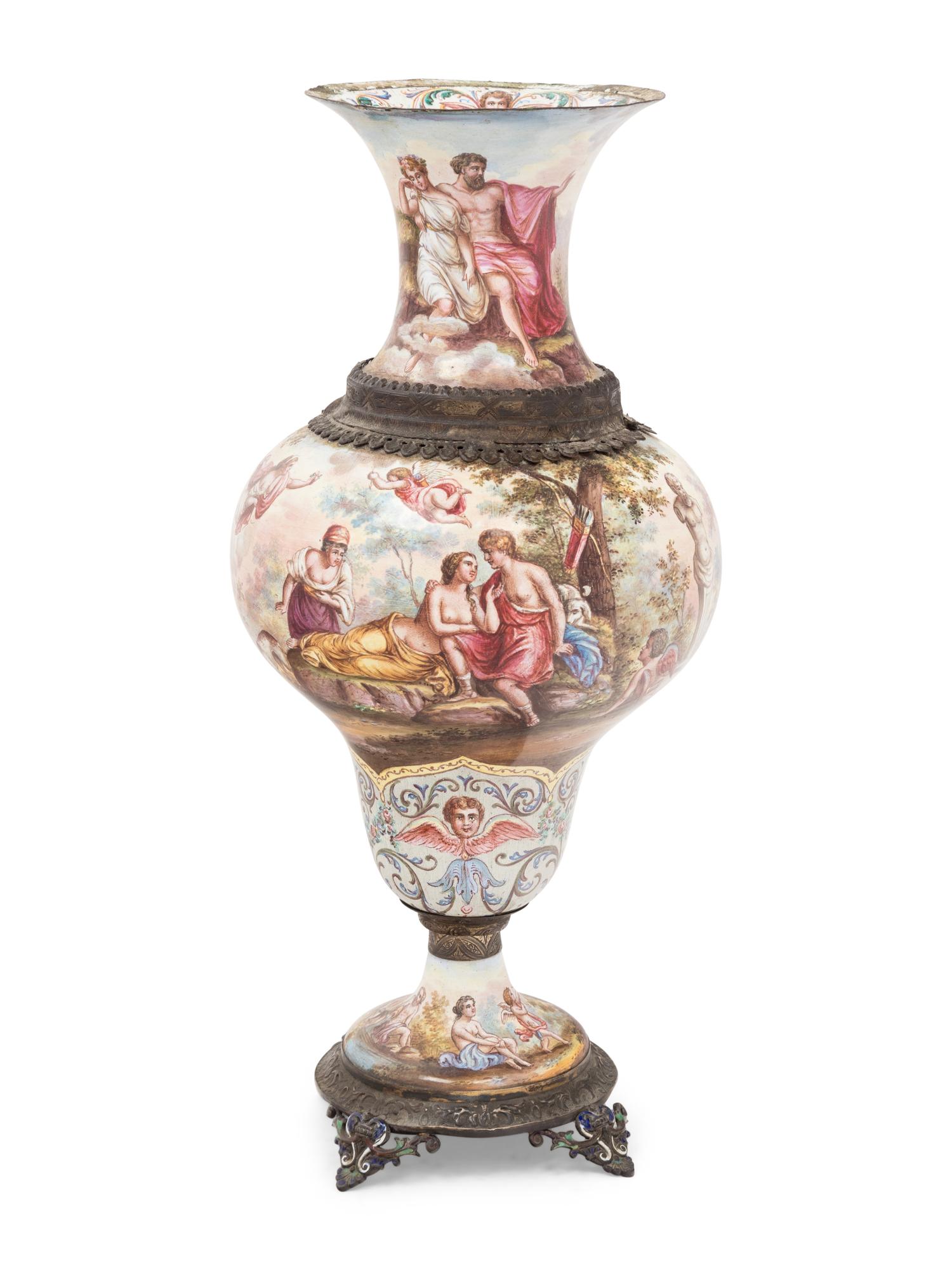 A Viennese Silver Mounted Enamel on Copper Vase